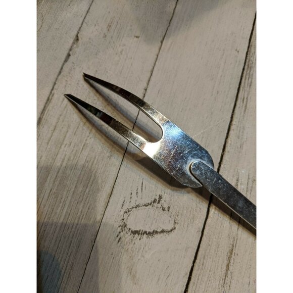 Vintage EKCO #3 Chromium Plate Solid Meat Utility Fork Avocado Green 11 1/2" - Picture 7 of 7